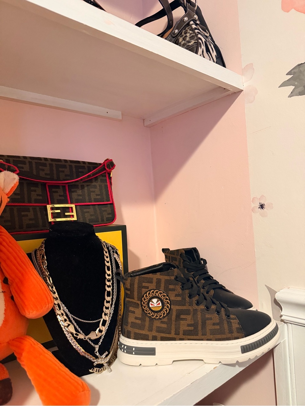 Fendi Brown Monogram High-Top Sneakers with Black Trim